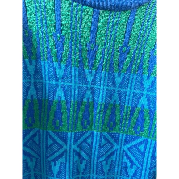 VTG Liz Claiborne Women’s Sweater Sz M Chunky Knit Blue GREEN GEOMETRIC - Picture 9 of 13